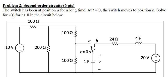 Solved Problem 2: Second-order circuits (6 pts) The switch | Chegg.com