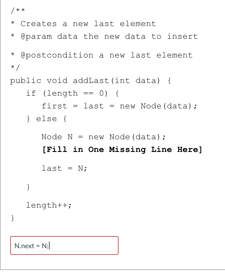 Solved For JAVA using a linked list. Add element to the end | Chegg.com