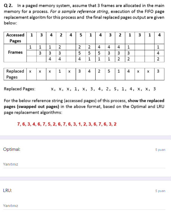 Solved Q2. In a paged memory system, assume that 3 frames | Chegg.com