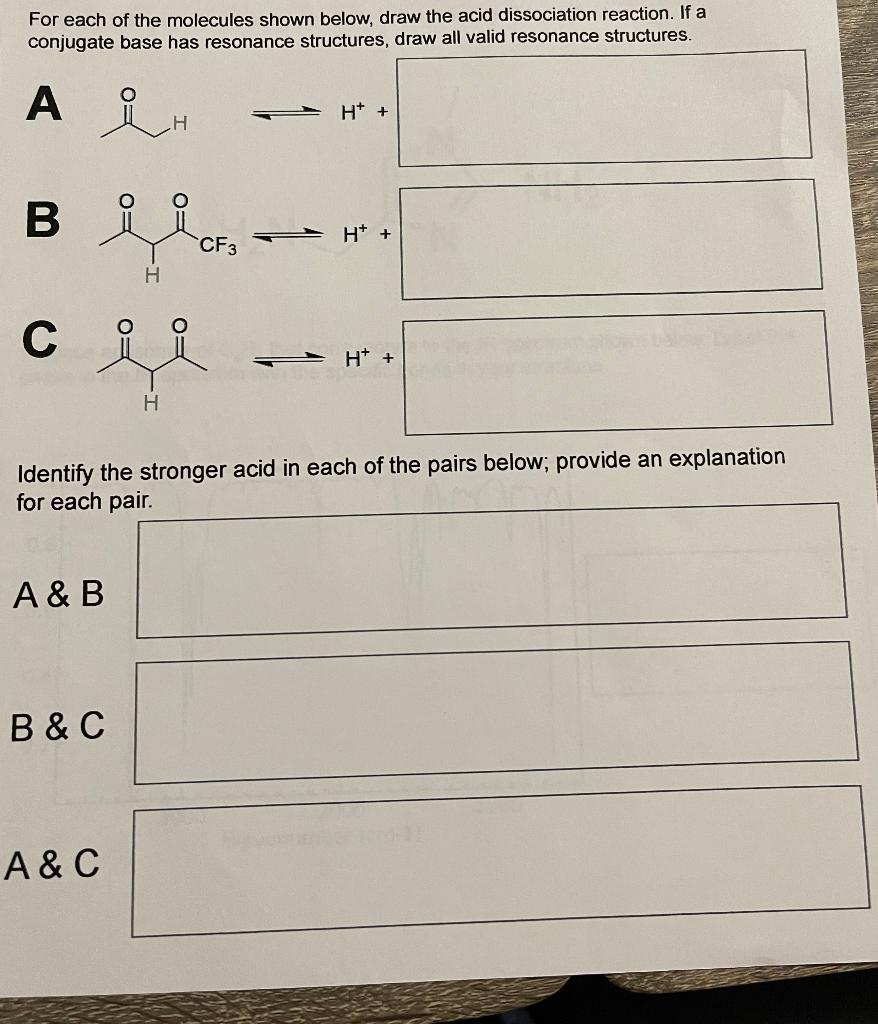 Solved For each of the molecules shown below, draw the acid | Chegg.com