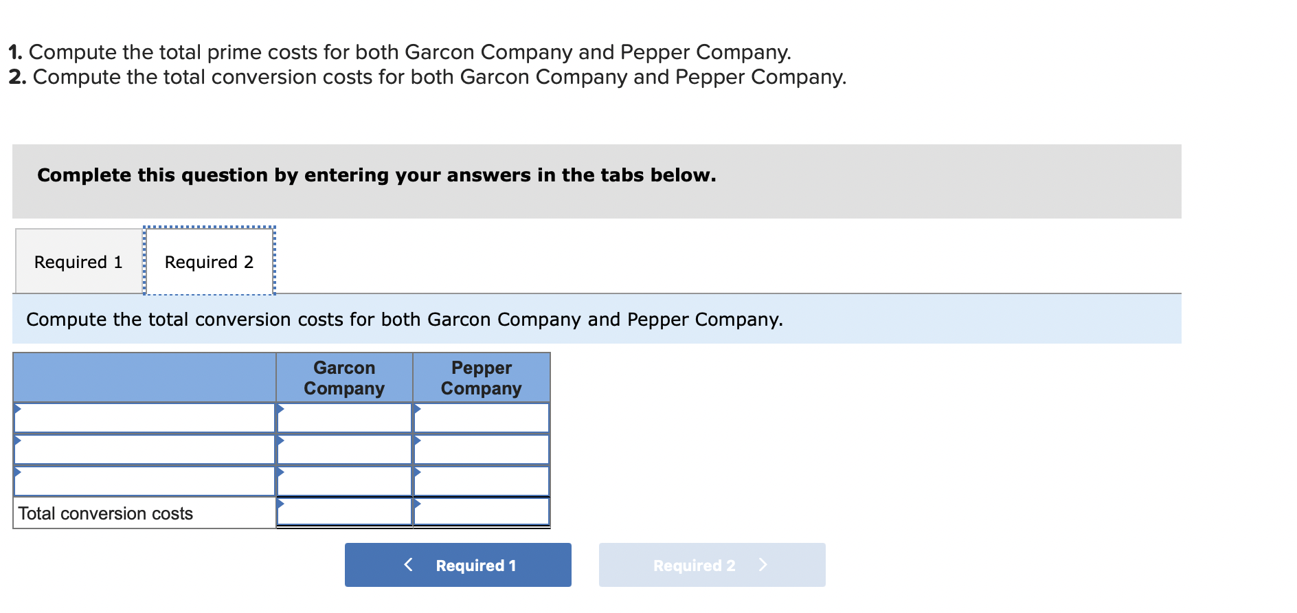 Solved 1. Compute the total prime costs for both Garcon