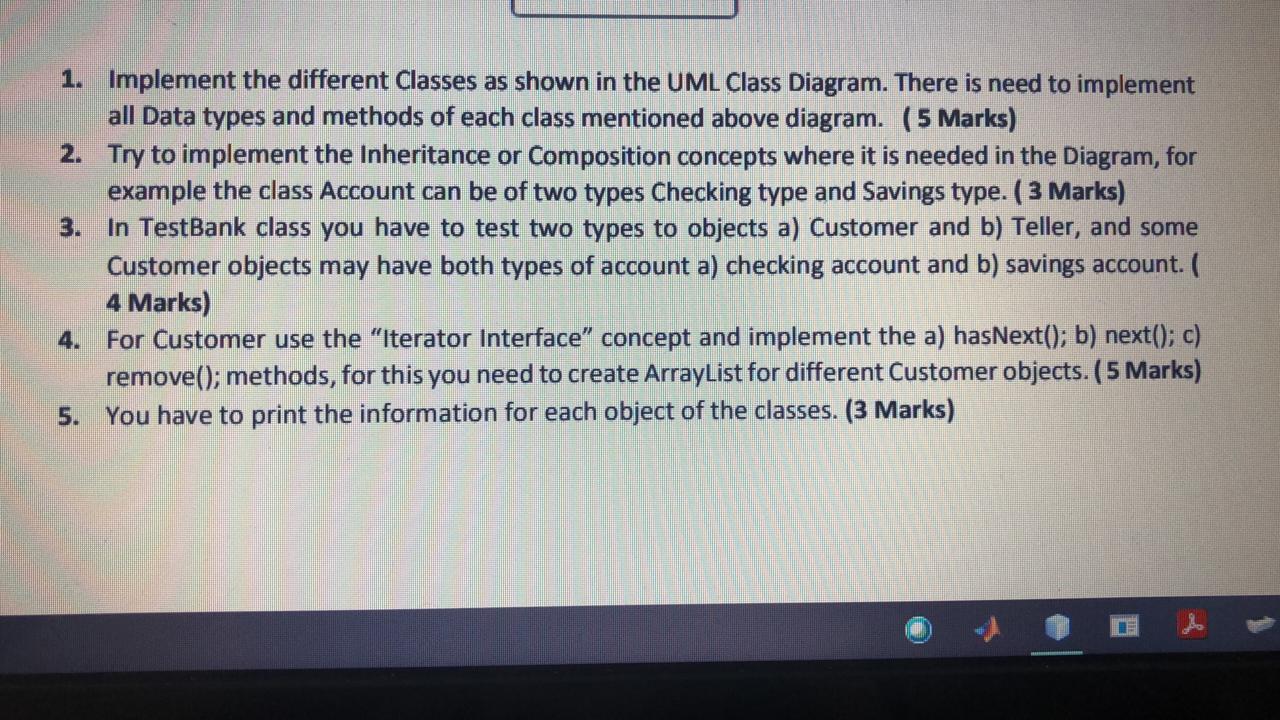 1. Implement the different Classes as shown in the | Chegg.com