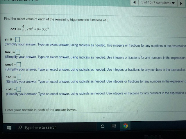 Solved 5 of 10 (7 complete) Find the exact value of each of | Chegg.com