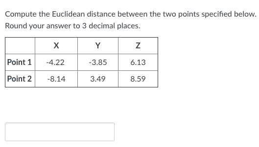 Solved Compute the Euclidean distance between the two points | Chegg.com