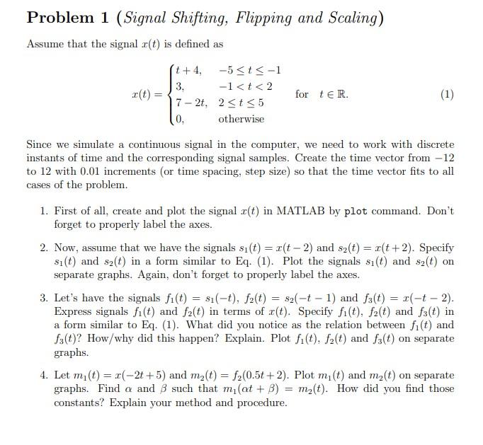 Solved Problem 1 (Signal Shifting, Flipping and Scaling) | Chegg.com