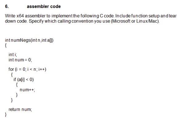 Solved 6. assembler code Write x64 assembler to implement | Chegg.com