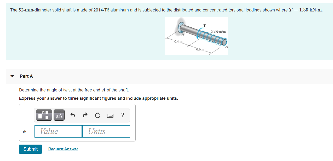 Solved The 52-mm-diameter solid shaft is made of 2014-T6 | Chegg.com