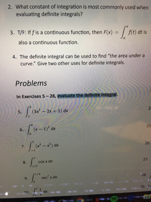 Solved What constant of integration is most commonly used | Chegg.com