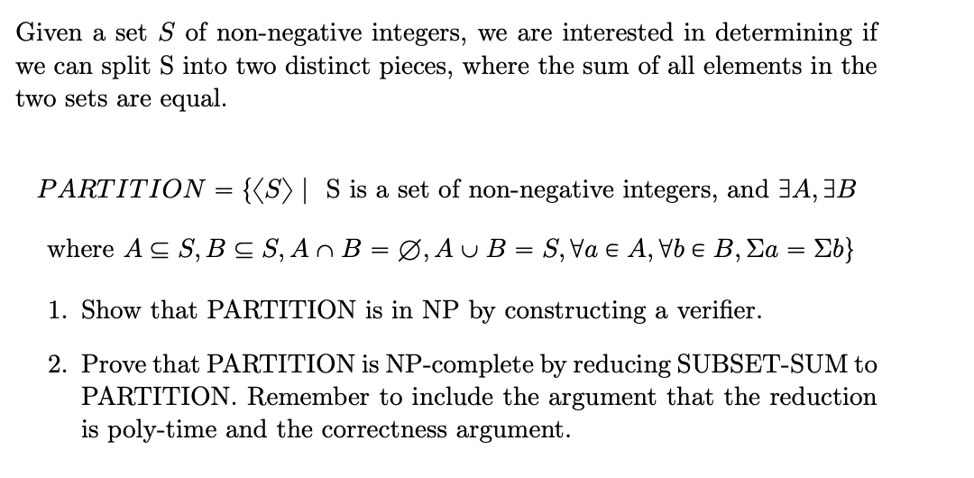 Solved Given a set S of non-negative integers, we are | Chegg.com