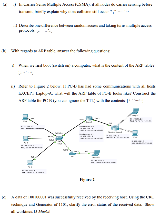 Solved (a) i) In Carrier Sense Multiple Access (CSMA), if | Chegg.com