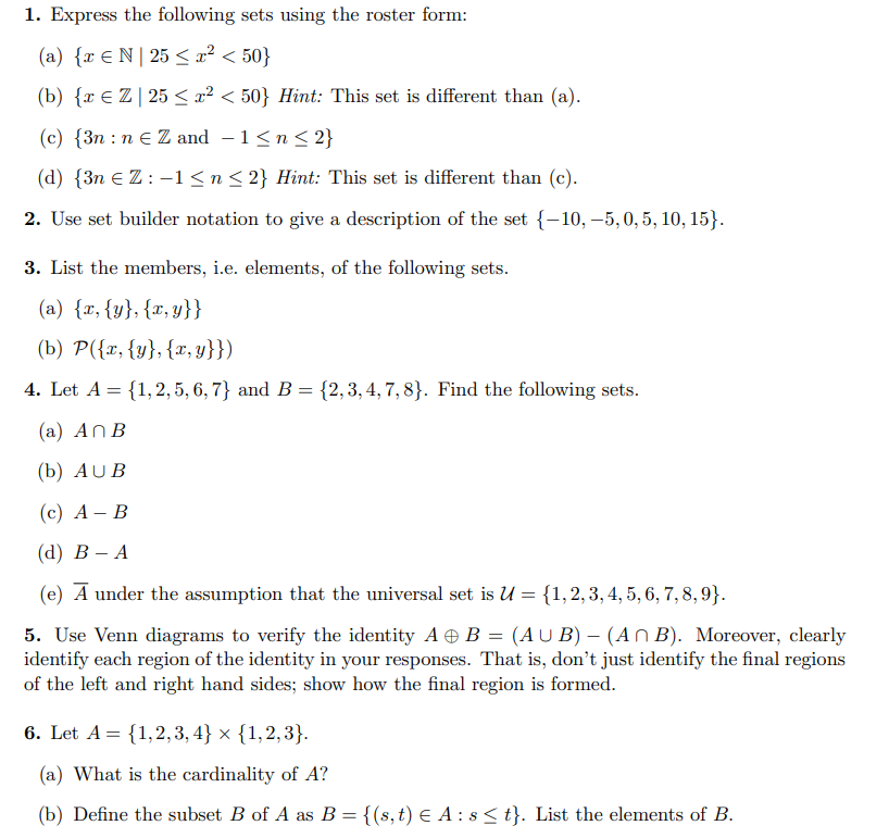 Solved 1. Express The Following Sets Using The Roster Form: | Chegg.com