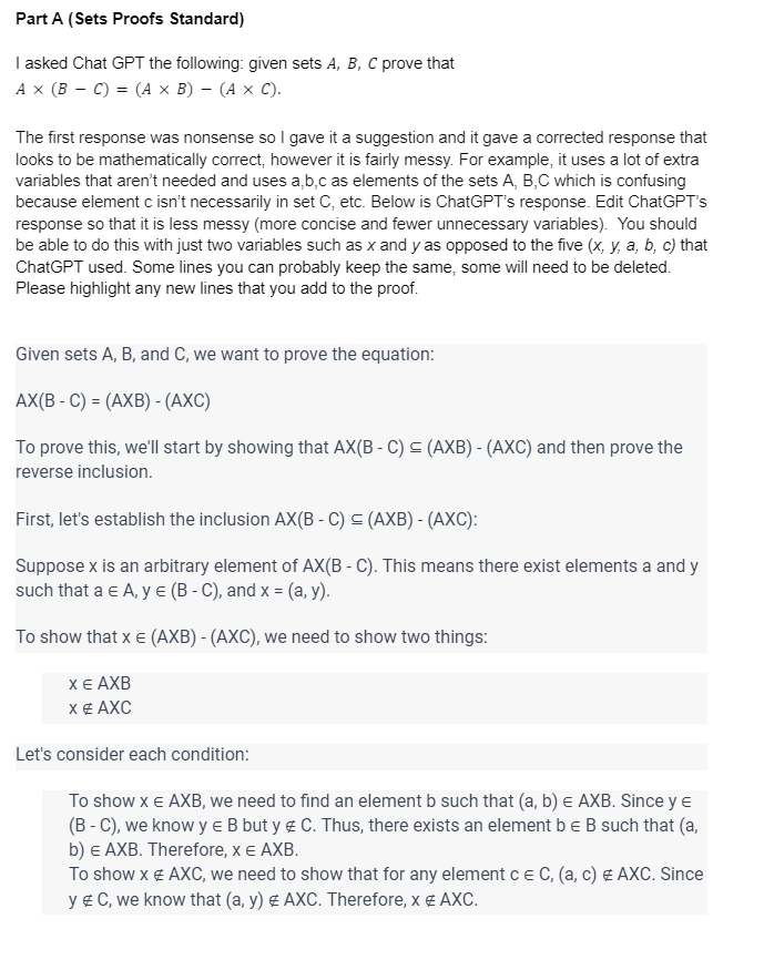 Solved A×(B−C)=(A×B)−(A×C) The First Response Was Nonsense | Chegg.com