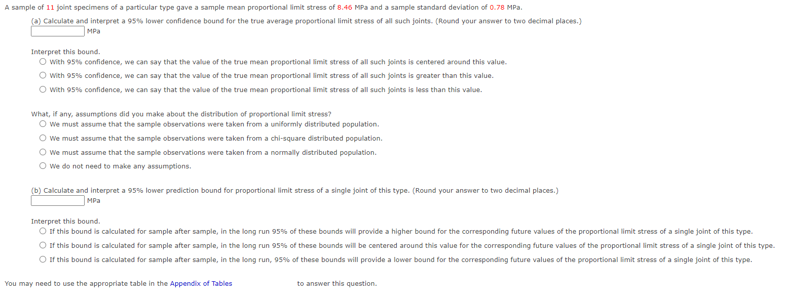 Solved A sample of 11 joint specimens of a particular type | Chegg.com