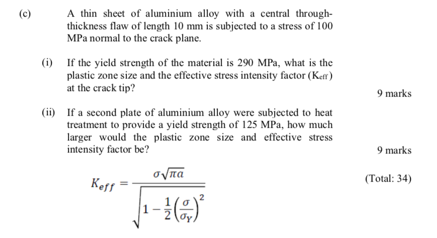 Solved (C) A thin sheet of aluminium alloy with a central | Chegg.com