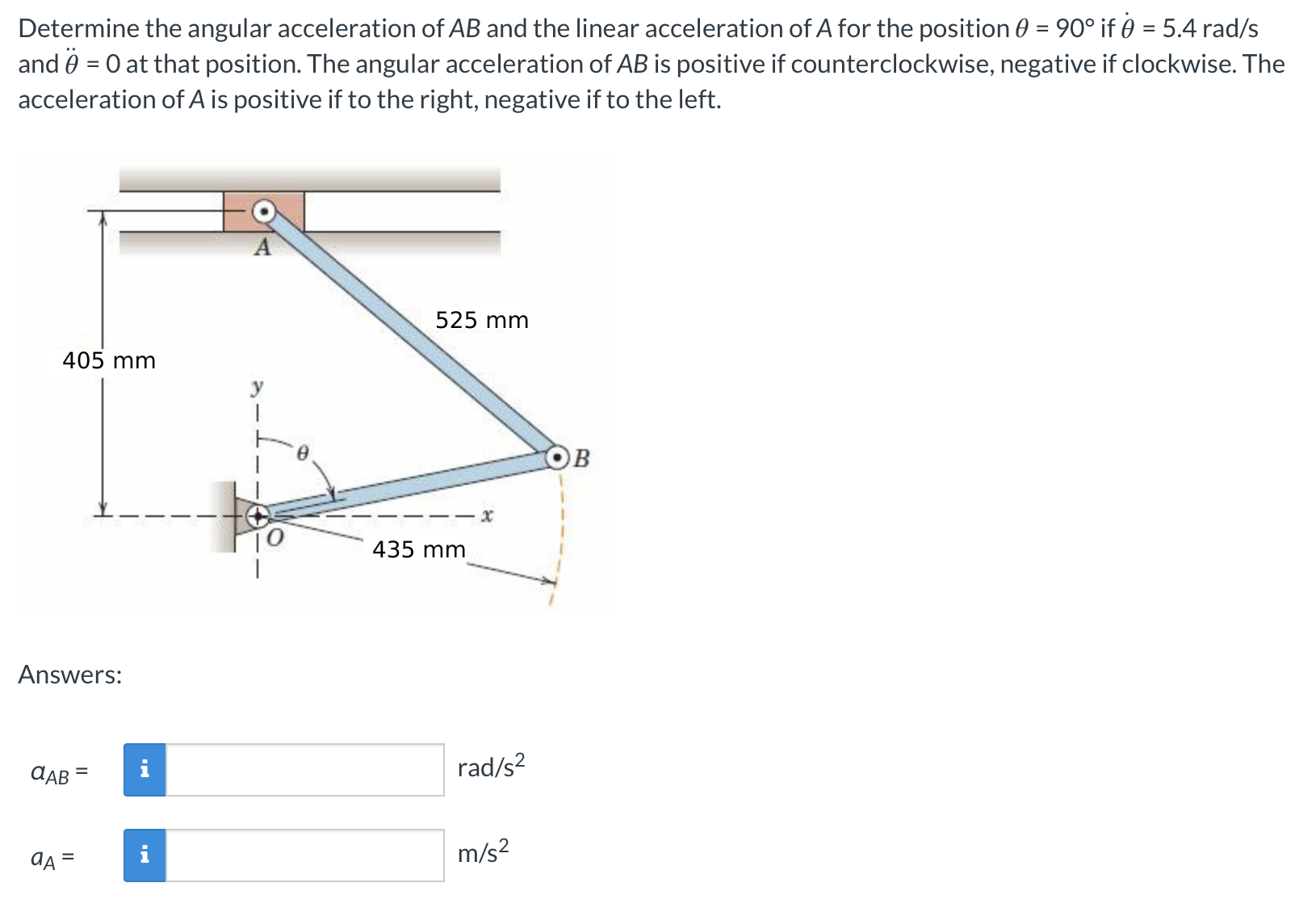 Solved Determine the angular acceleration of AB ﻿and the | Chegg.com