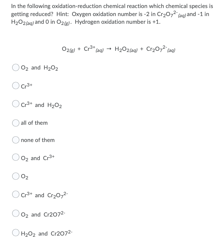 Solved In the following oxidation-reduction chemical | Chegg.com
