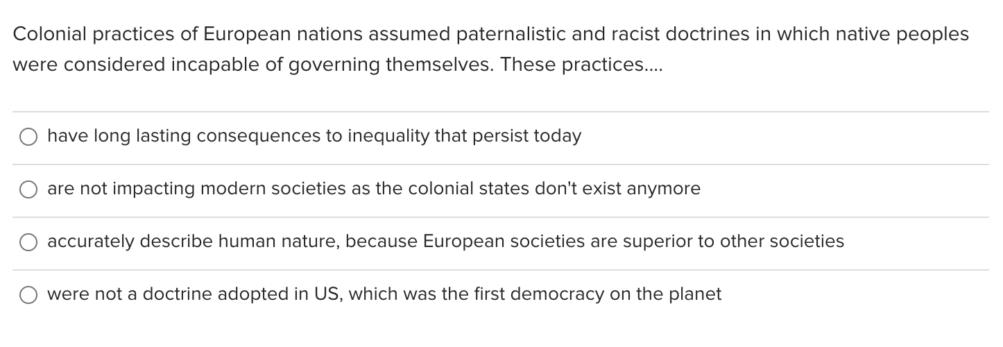 Solved Colonial Practices Of European Nations Assumed | Chegg.com