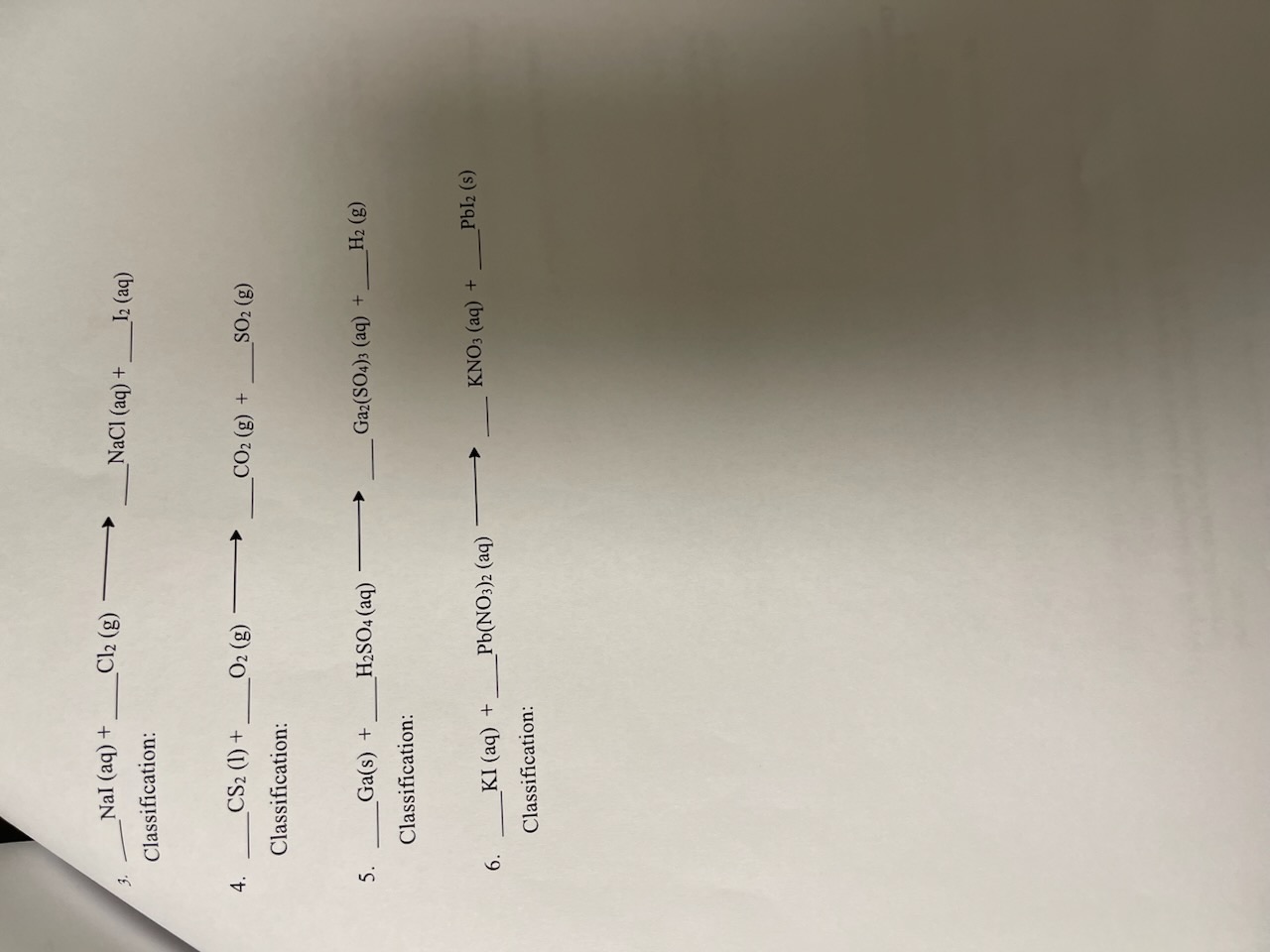 Solved 3. NaI(aq)+…Cl2( g) NaCl(aq)+I2(aq) Classification: | Chegg.com