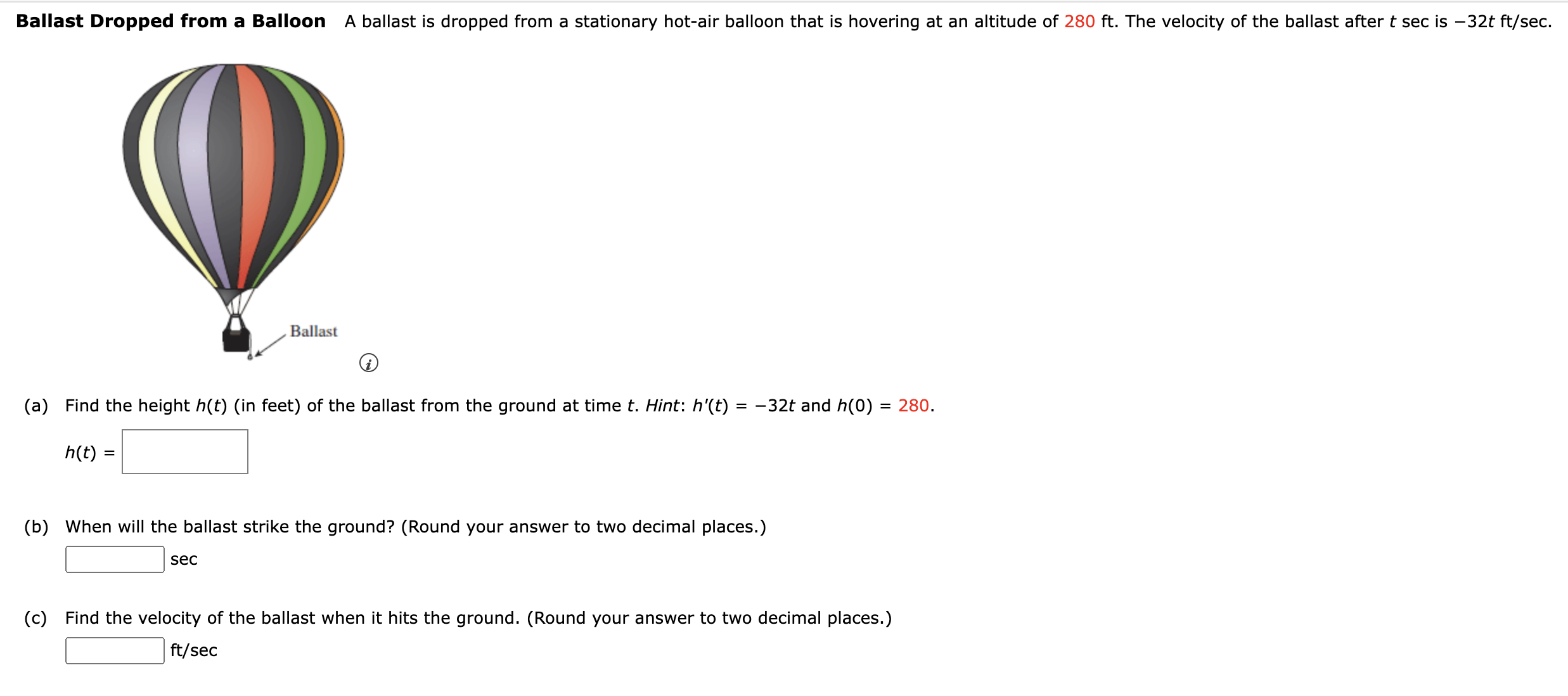 Solved Ballast Dropped from a Balloon A ballast is dropped