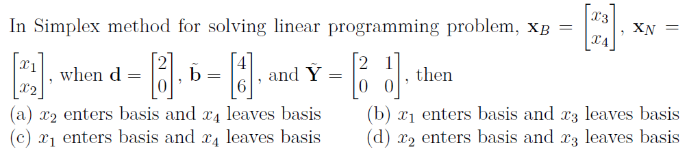 Solved In Simplex Method For Solving Linear Programming | Chegg.com