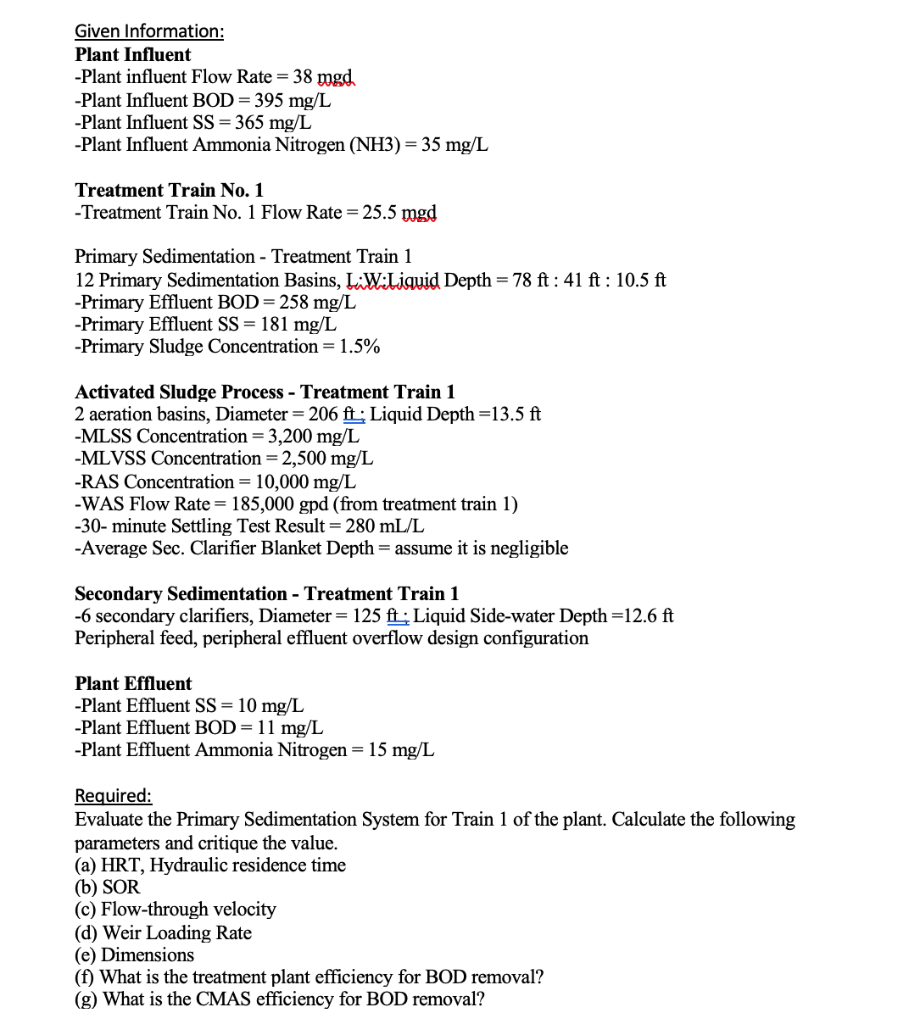 Solved Given Information: Plant Influent -Plant influent | Chegg.com
