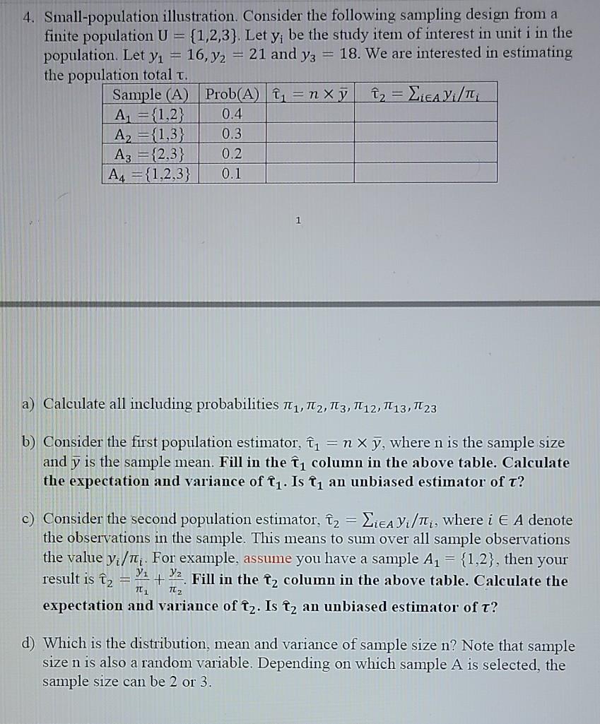 Solved 4 Small Population Illustration Consider The Fol Chegg Com