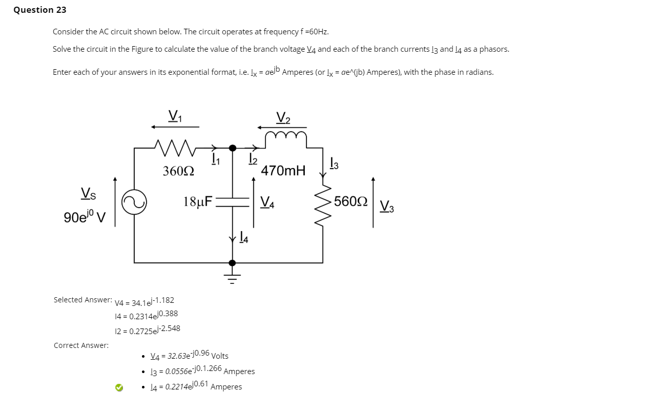Solved Question 23 Consider the AC circuit shown below. The | Chegg.com