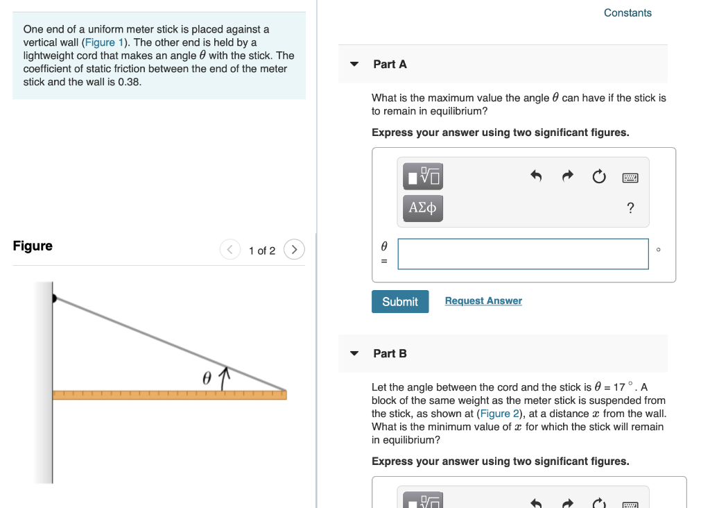 Solved Constants One end of a uniform meter stick is placed | Chegg.com