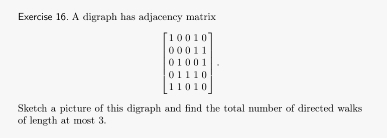 Solved Exercise 16. A digraph has adjacency matrix | Chegg.com