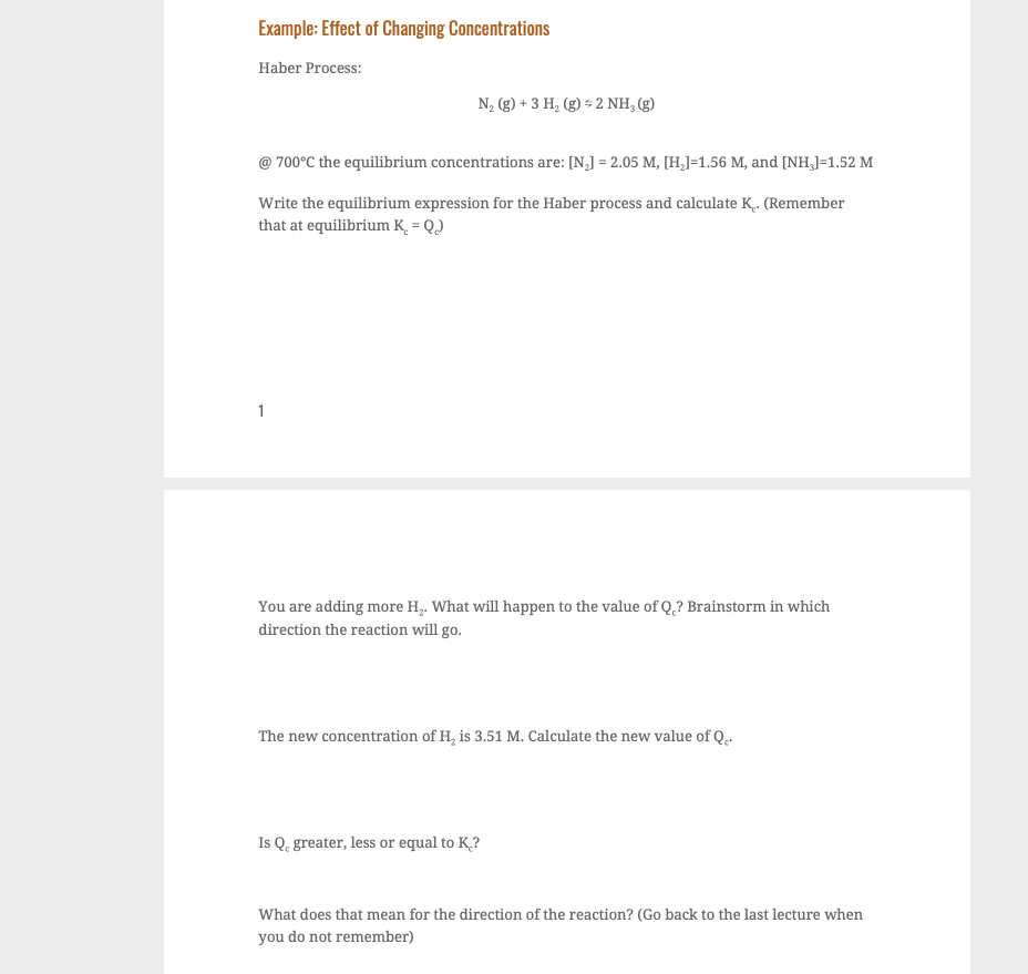 Solved Example Effect Of Changing Concentrations Haber P Chegg Com
