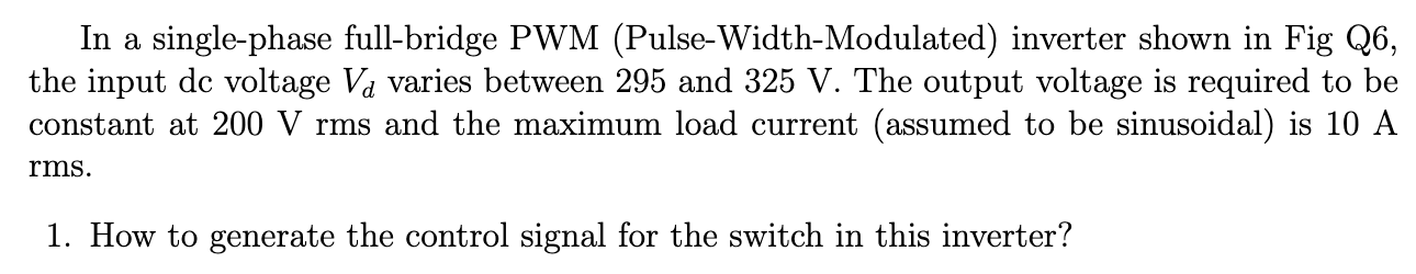 Solved In a single-phase full-bridge PWM | Chegg.com