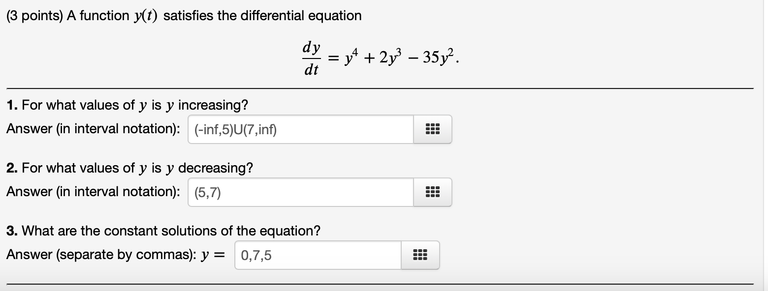 Solved 3 Points A Function Y T Satisfies The Differential