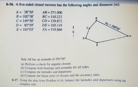 Solved 6 16. A five sided closed traverse has the following