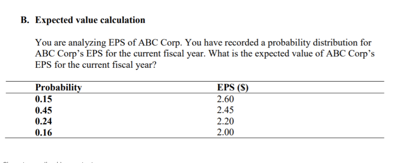 Solved B. Expected Value Calculation You Are Analyzing EPS | Chegg.com