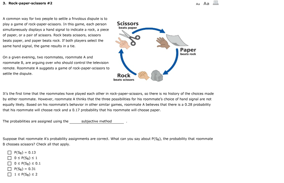 Solved 3. Rock-paper-scissors #2 A common way for two people | Chegg.com
