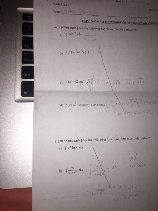 Solved shift 1 Math 2111 Spring 2 Name VI PLEASE SHOWALL | Chegg.com