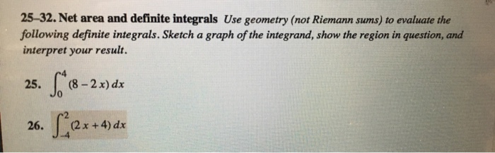 Solved 25-32. Net area and definite integrals Use geometry | Chegg.com
