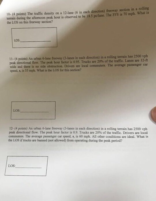 Solved 10- (4 points) The traffic density on a 12-lane (6 in | Chegg.com