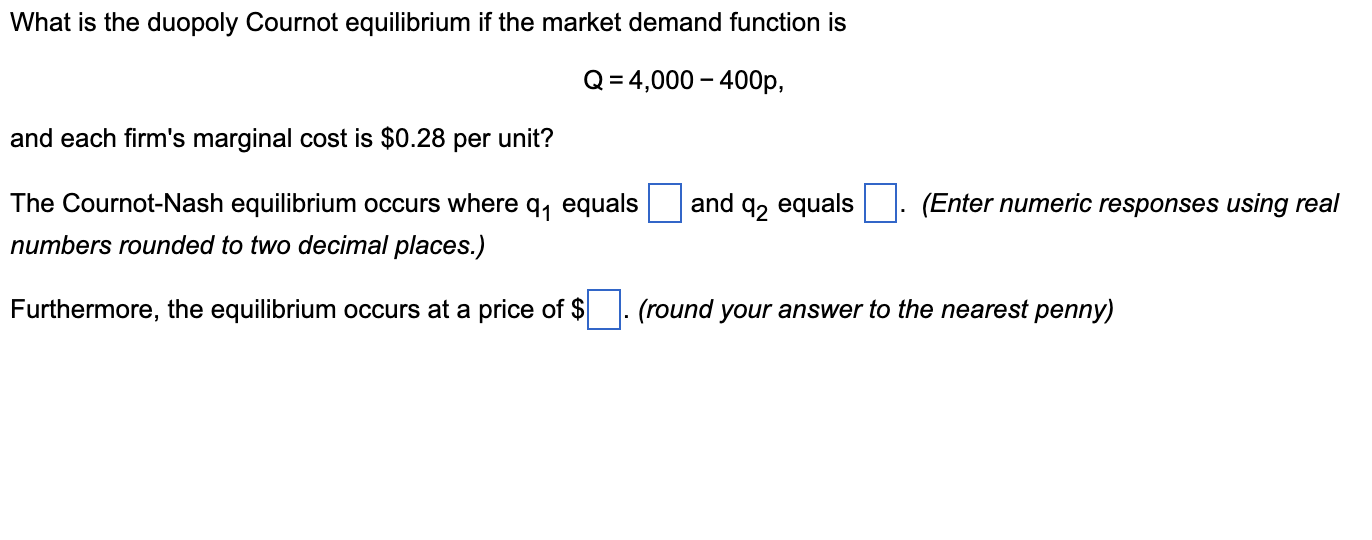 Solved What is the duopoly Cournot equilibrium if the market