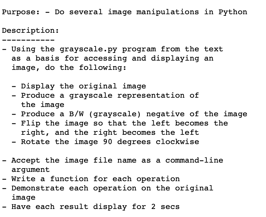 Solved Purpose: Do several image manipulations in Python | Chegg.com