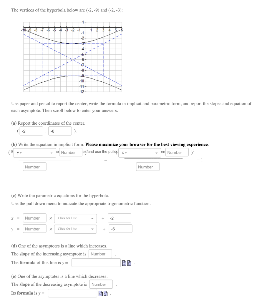 solved-the-vertices-of-the-hyperbola-below-are-2-9-and-chegg