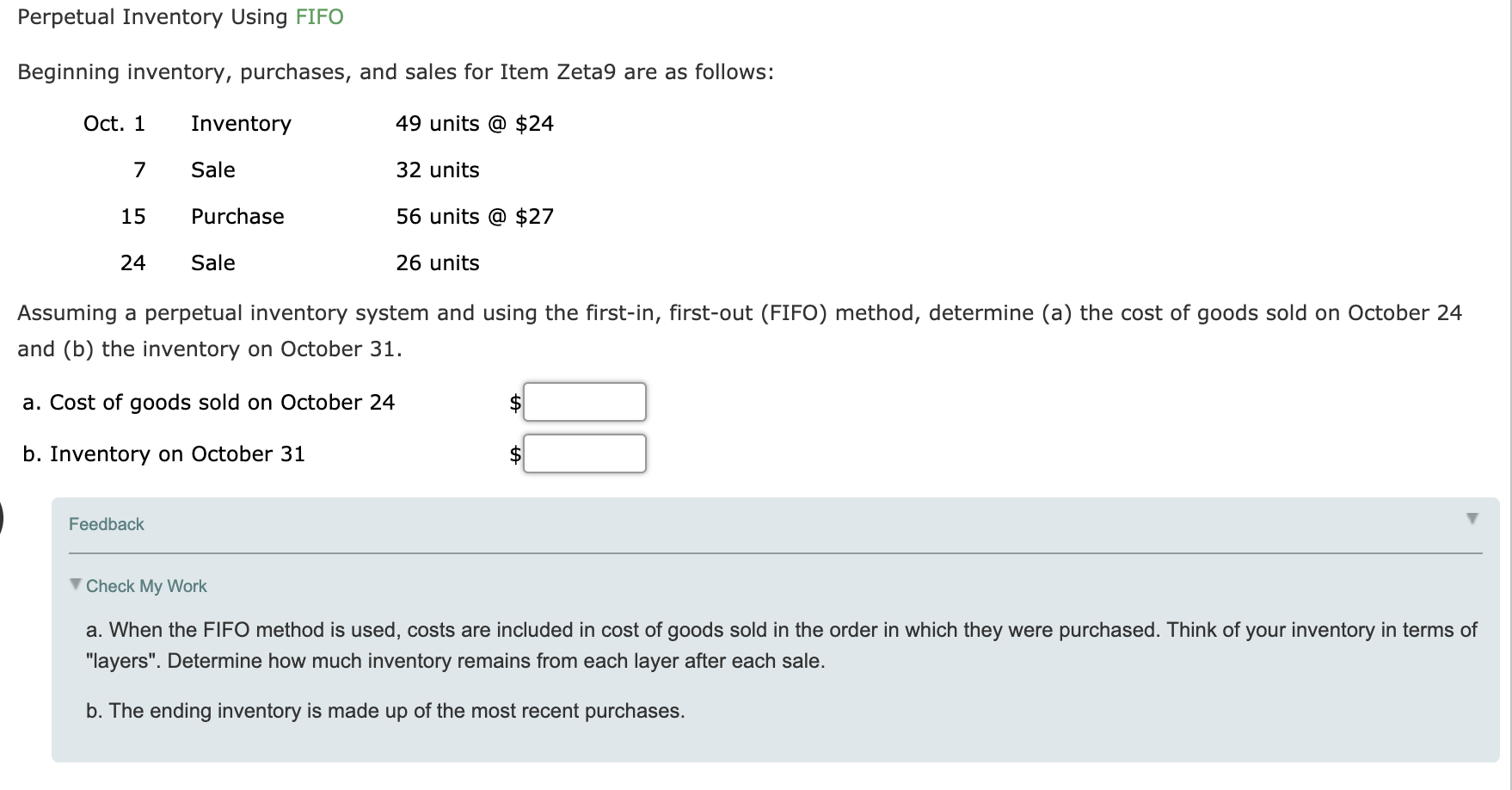 Solved Perpetual Inventory Using FIFO Beginning Inventory, | Chegg.com