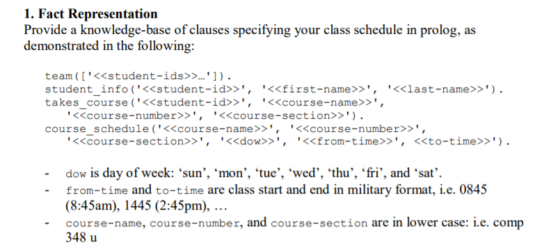 1. Fact Representation Provide a knowledge-base of | Chegg.com