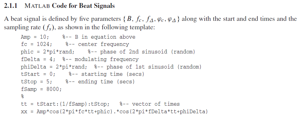 2.1.1 MATLAB Code for Beat Signals A beat signal is | Chegg.com