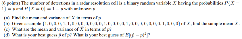 Solved (6 points) The number of detections in a radar | Chegg.com