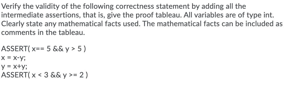 Solved Verify the validity of the following correctness | Chegg.com