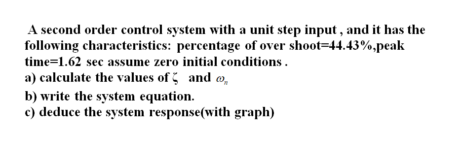 Solved A second order control system with a unit step input, | Chegg.com