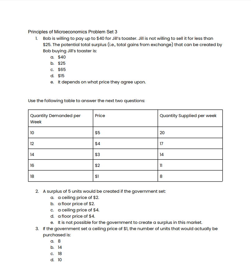 Solved Principles Of Microeconomics Problem Set 3 1. Bob Is | Chegg.com