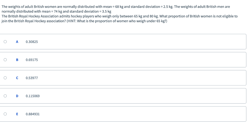 Solved The weights of adult British women are normally | Chegg.com