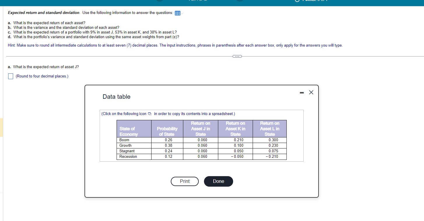 Solved Expected Return And Standard Deviation. Use The | Chegg.com